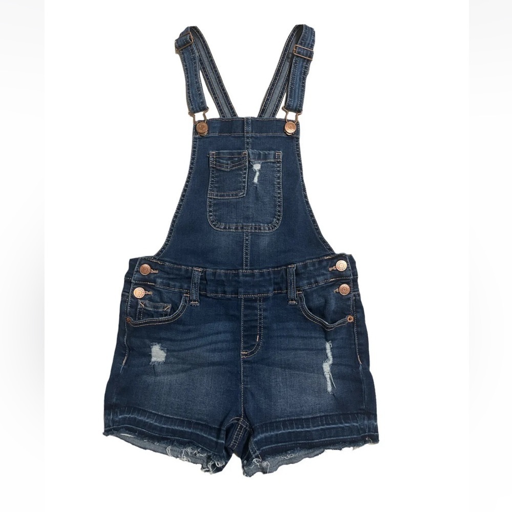 Justice Girls Distressed Denim Jean Shortalls Blue Overall Shorts